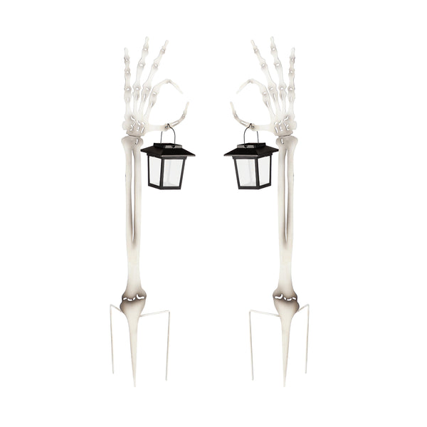 Plow & Hearth Halloween Skeleton Arm Metal Stakes With Solar Lanterns Set Of 2