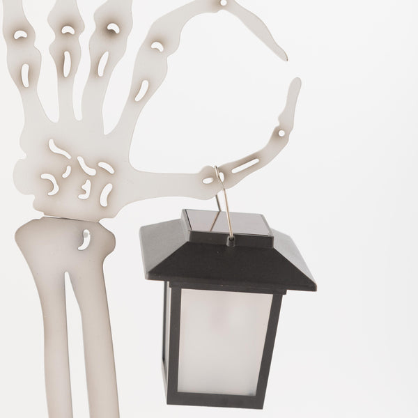 Plow & Hearth Halloween Skeleton Arm Metal Stakes With Solar Lanterns Set Of 2