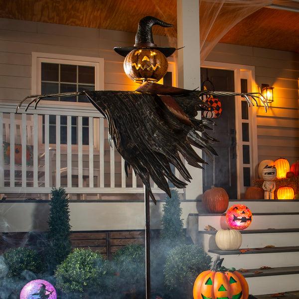 Plow & Hearth Halloween Solar Scarecrow Jack O' Lantern Metal Ground Stake