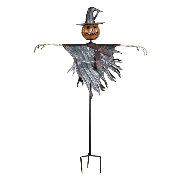 Plow & Hearth Halloween Solar Scarecrow Jack O' Lantern Metal Ground Stake