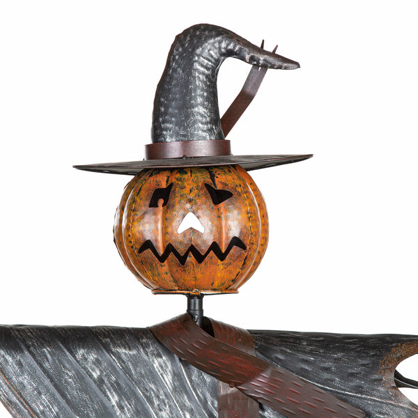 Plow & Hearth Halloween Solar Scarecrow Jack O' Lantern Metal Ground Stake