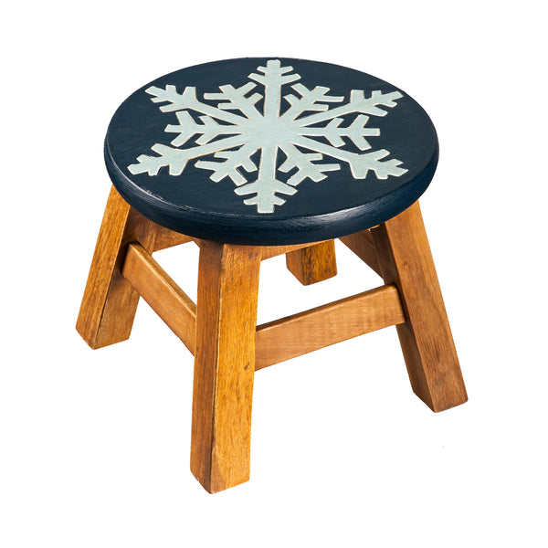 Plow & Hearth Hand-Carved Acacia Wood Glittery Snowflake Footstool