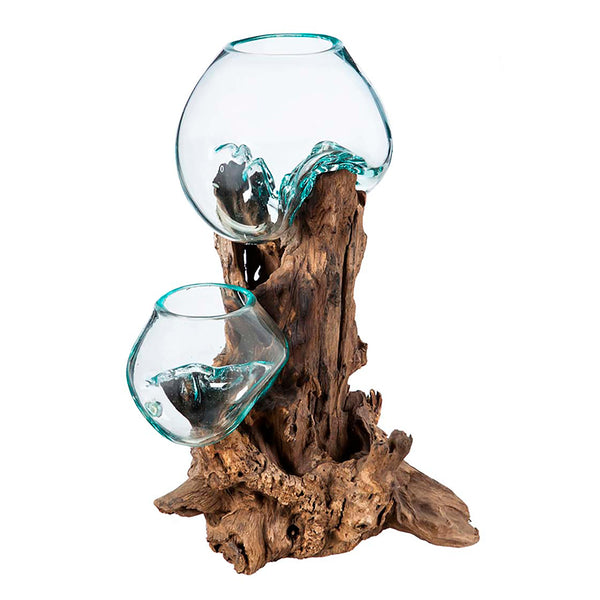 Plow & Hearth Hand Crafted Double Glass Planter On Driftwood