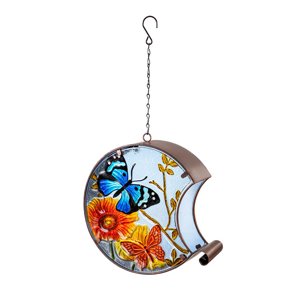 Plow & Hearth Hand Painted Glass Bird Feeder Butterfly