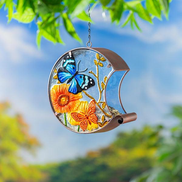 plow & hearth Hand Painted Glass Bird Feeder Butterfly