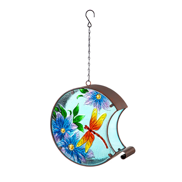 Plow & Hearth Hand Painted Glass Bird Feeder Dragonfly