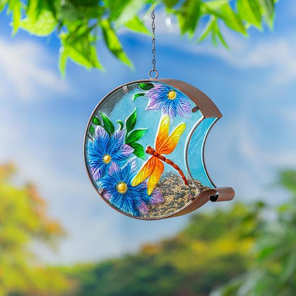 plow & hearth Hand Painted Glass Bird Feeder Dragonfly