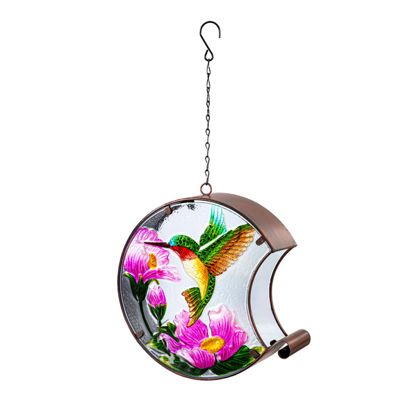 Plow & Hearth Hand Painted Glass Bird Feeder Hummingbird