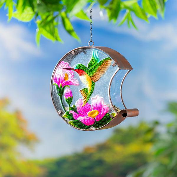 plow & hearth Hand Painted Glass Bird Feeder Hummingbird