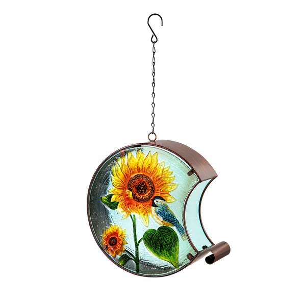 Plow & Hearth Hand Painted Glass Bird Feeder Sunflower