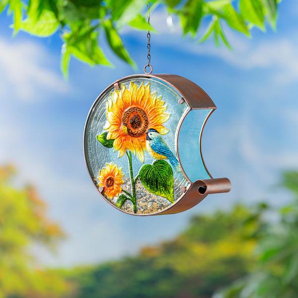 plow & hearth Hand Painted Glass Bird Feeder Sunflower