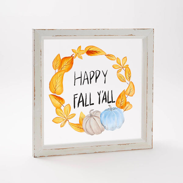 plow & hearth Hand Painted Screen Wood Frame Wall Décor Happy Fall