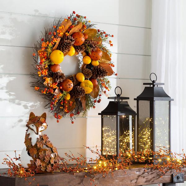 Plow & Hearth Handcrafted Metal Fox Sculpture Draped In Fall Leaves