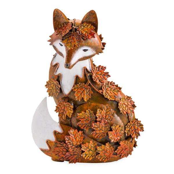 Plow & Hearth Handcrafted Metal Fox Sculpture Draped In Fall Leaves