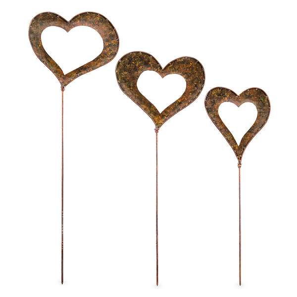 Plow & Hearth Handcrafted Metal Heart Decorative Garden Stakes Set Of 3