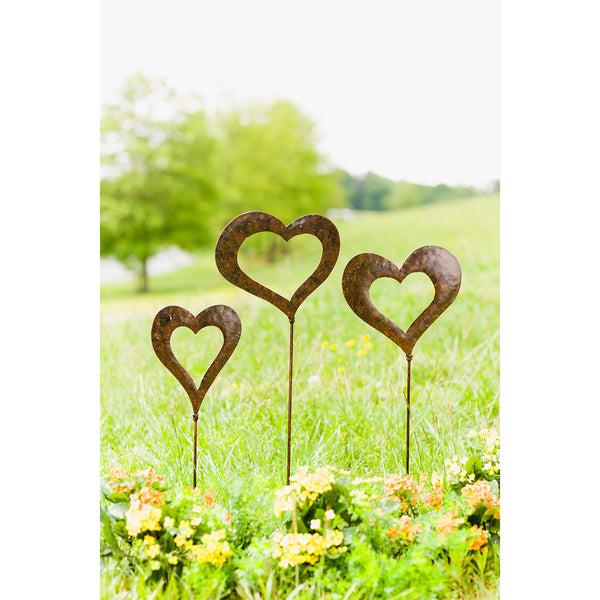plow & hearth Handcrafted Metal Heart Decorative Garden Stakes Set of 3