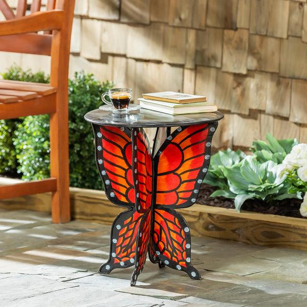 Plow & Hearth Handcrafted Metal Monarch Butterfly Side Table