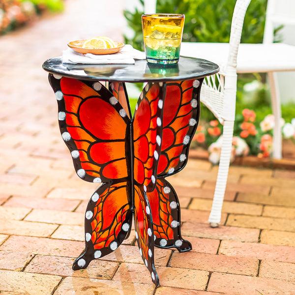 plow & hearth Handcrafted Metal Monarch Butterfly Side Table