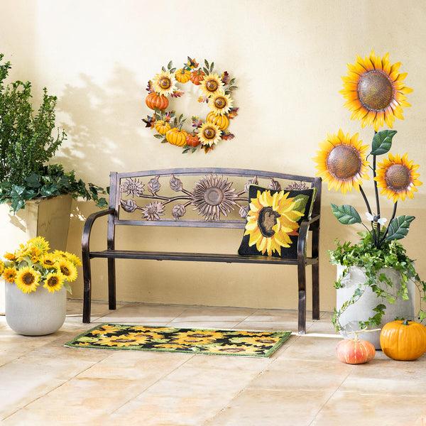 Plow & Hearth Handcrafted Metal Sunflower And Pumpkin Autumn Wreath