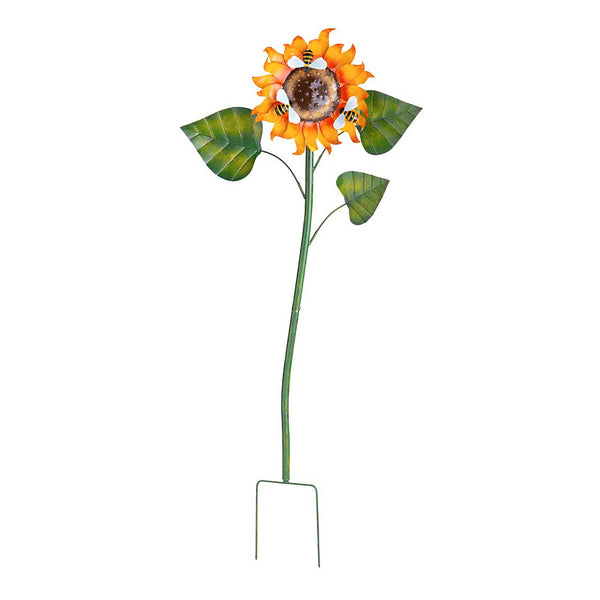 Plow & Hearth Handcrafted Metal Sunflower Garden Stake With Three Busy Bees