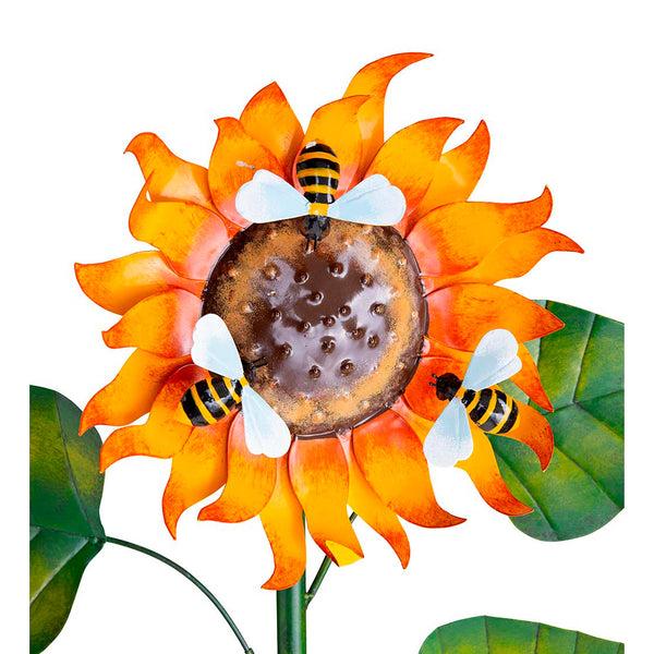 Plow & Hearth Handcrafted Metal Sunflower Garden Stake With Three Busy Bees