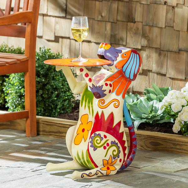 Plow & Hearth Handmade Colorful Painted Folk Art Metal Dog Side Table