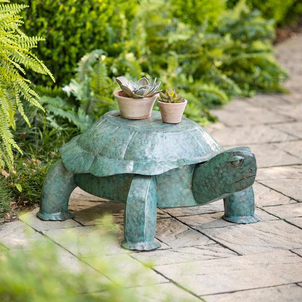 plow & hearth Handmade Colorful Painted Turtle Metal Side Table
