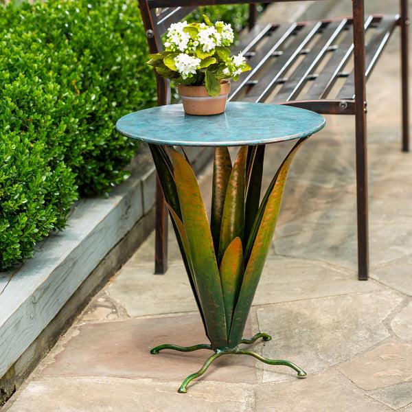 plow & hearth Handmade Metal Bromelia Flower Side Table