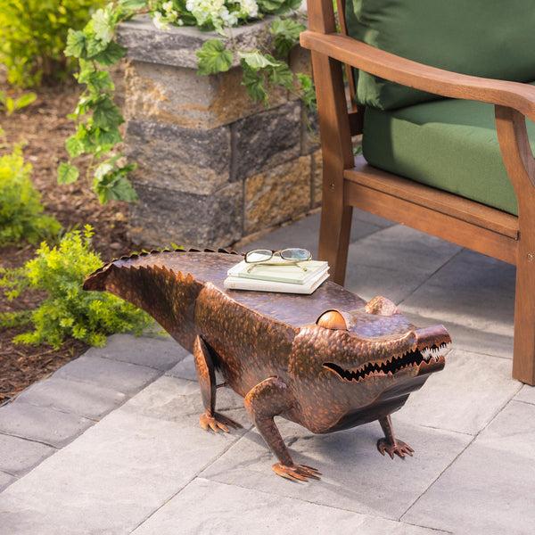 plow & hearth Handmade Painted Metal Alligator Side Table