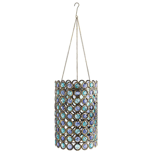 Plow & Hearth Hanging Metal Solar-Powered Lantern With Blue Acrylic Beads