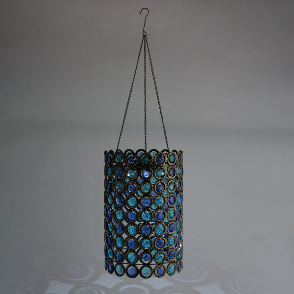 Plow & Hearth Hanging Metal Solar-Powered Lantern With Blue Acrylic Beads