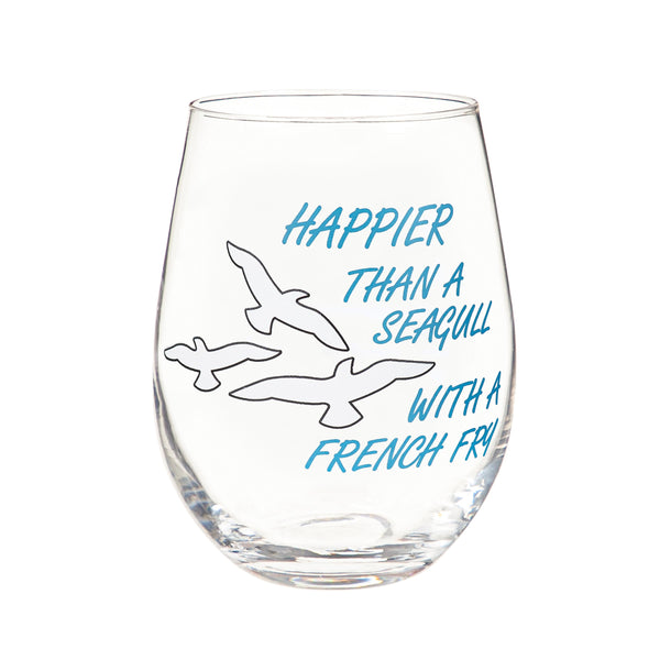 plow & hearth Happier Than A Seagull With A French Fry Stemless Glass 17oz Gift Box