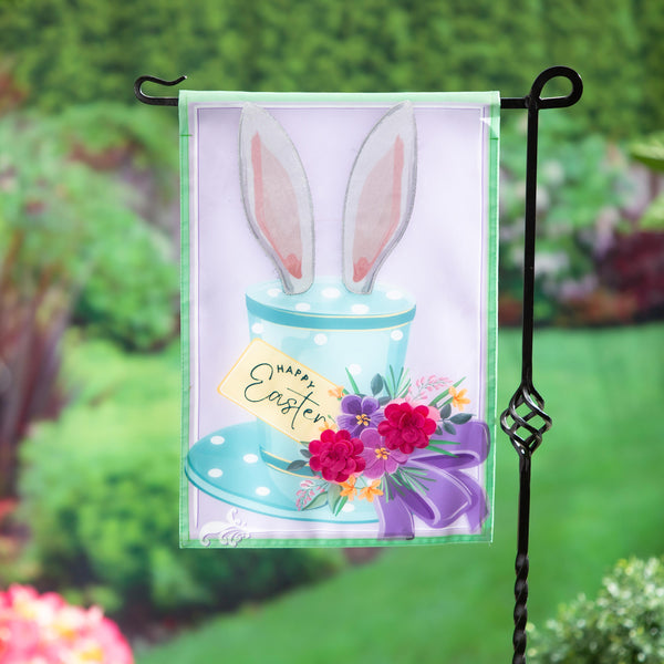 plow & hearth Happy Easter Floral Hat Applique Garden Flag