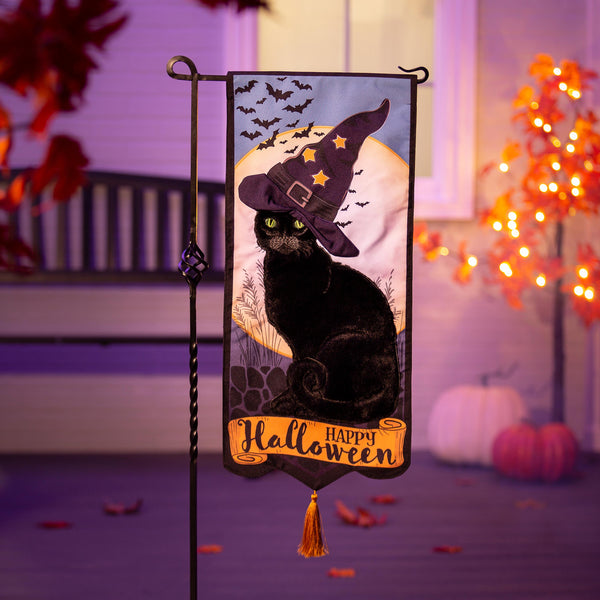 plow & hearth Happy Halloween Black Cat Everlasting Impression Textile Décor
