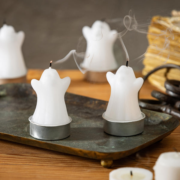 Plow & Hearth Happy Hauntings Ghost Tealight Wax Candle Set Of 4