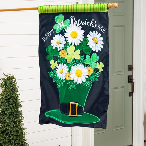 plow & hearth Happy St. Patrick's Day Floral Hat Applique House Flag