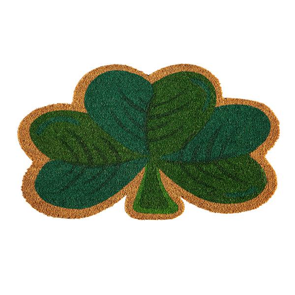plow & hearth Happy St. Patrick's Day Shamrock Shaped Coir Mat