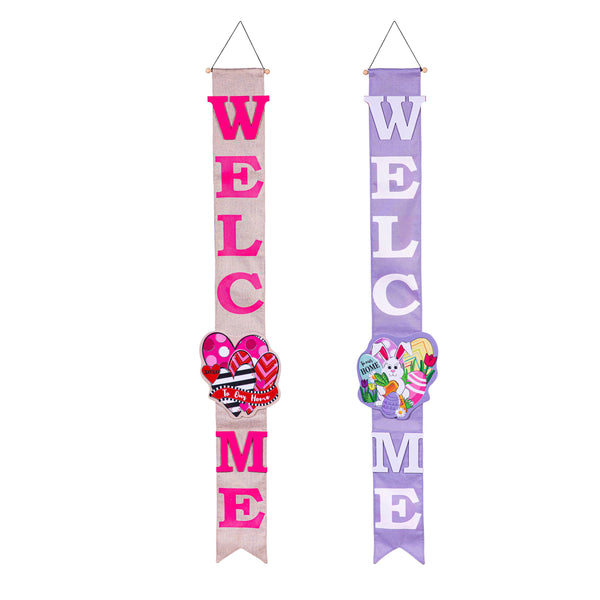 plow & hearth Happy Valentine's Day Sweethearts/ Happy Easter Bunny with Carrot Double Sided Door Banner