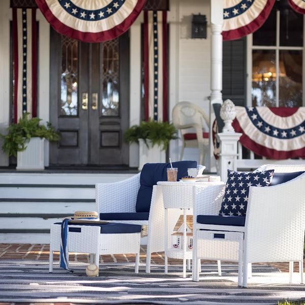 Plow & Hearth Harbor Moon Chat Set With Hideaway Ottomans And Cooler Table