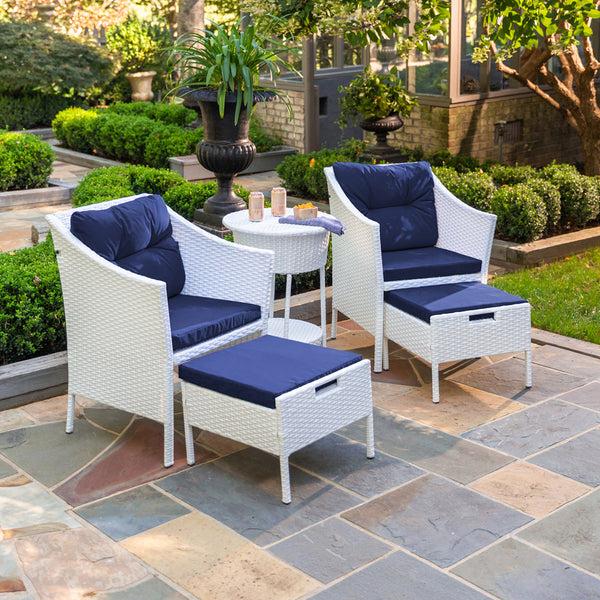 Plow & Hearth Harbor Moon Chat Set With Hideaway Ottomans And Cooler Table