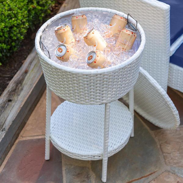 Plow & Hearth Harbor Moon Chat Set With Hideaway Ottomans And Cooler Table
