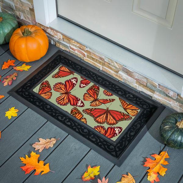 plow & hearth Harvest Blossom Butterfly Flocked Coir Sassafras Switch Mat 22"x10"