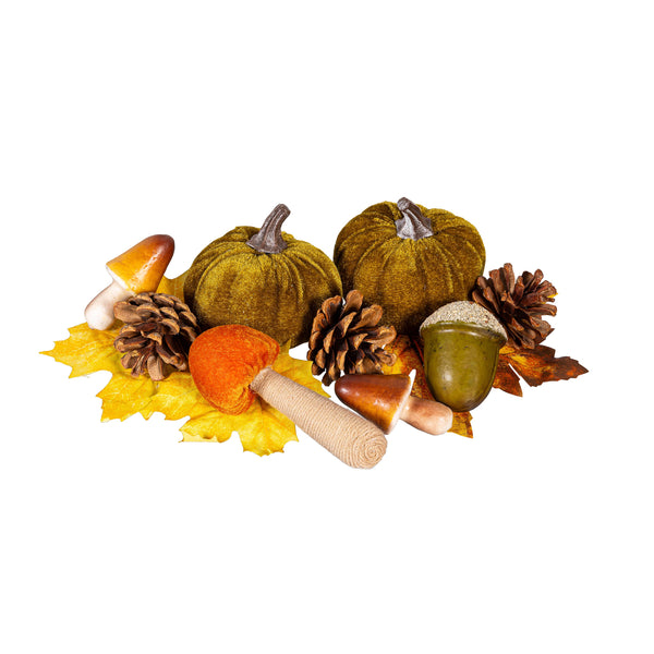 Plow & Hearth Harvest Blossom Fall Botanicals Fabric And Natural Fiber Bowl Filler Table Décor Set