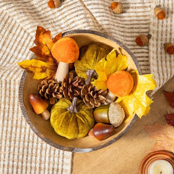 plow & hearth Harvest Blossom Fall Botanicals Fabric and Natural Fiber Bowl Filler Table Décor Set