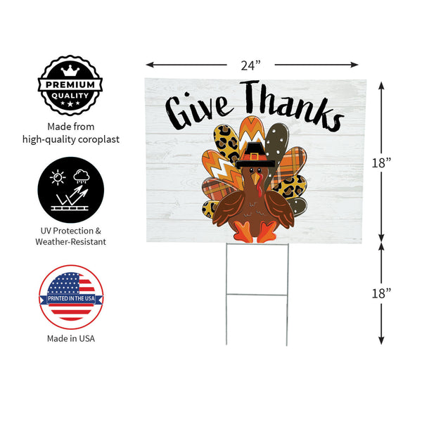 Plow & Hearth Harvest Blossom Give Thanks Patterned Turkey Yard Sign With H-Stake 24"x18"