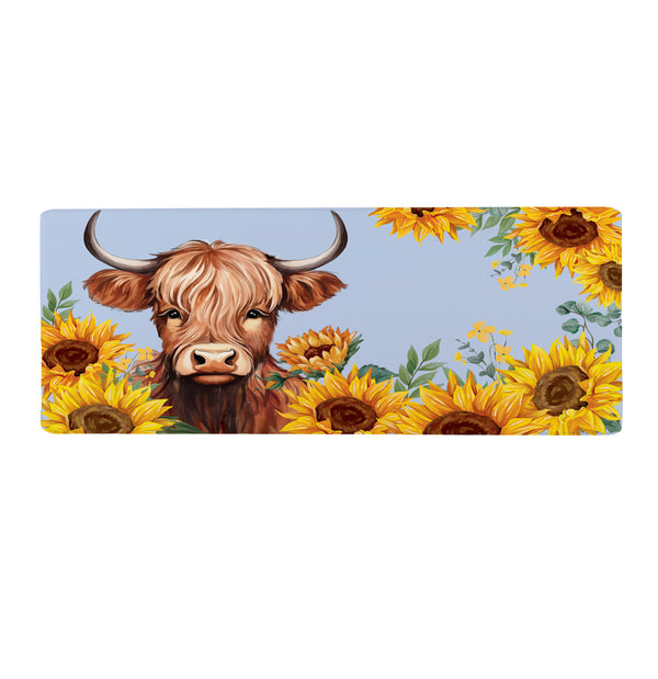 Plow & Hearth Harvest Blossom Highland Cow And Sunflowers Anti-Fatigue Mat 40"x20”