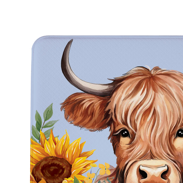 Plow & Hearth Harvest Blossom Highland Cow And Sunflowers Anti-Fatigue Mat 40"x20”