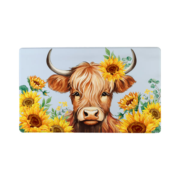 Plow & Hearth Harvest Blossom Highland Cow And Sunflowers Anti-Fatigue Mat 30"x18”