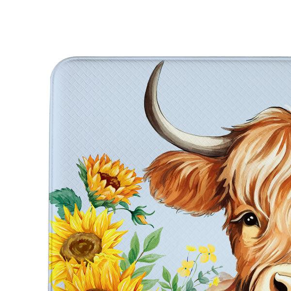 Plow & Hearth Harvest Blossom Highland Cow And Sunflowers Anti-Fatigue Mat 30"x18”