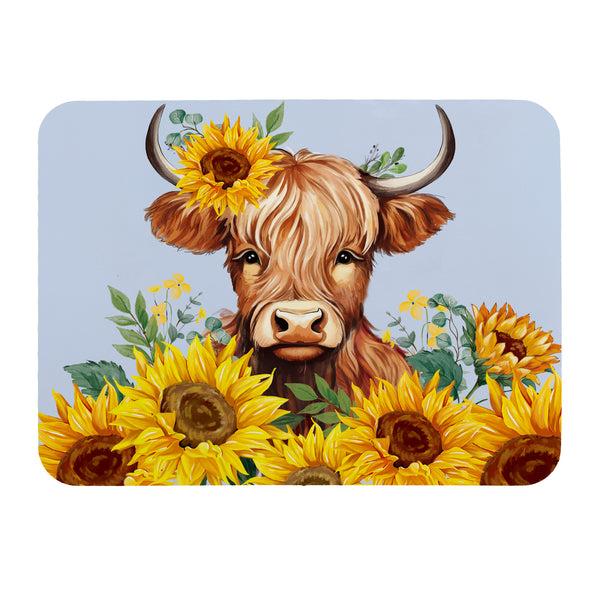 Plow & Hearth Harvest Blossom Highland Cow And Sunflowers Drying Mat 20" X 15"